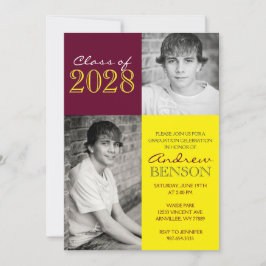 Burgund und Gelb Classic 2 Foto Abschluss Einladung