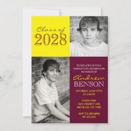 Burgund und Gelb Classic 2 Foto Abschluss Einladung