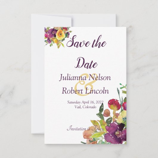 Burgund und gelbe Aquarellblüte rettete das Datum Einladung (Vorderseite)