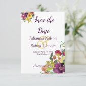 Burgund und gelbe Aquarellblüte rettete das Datum Einladung (Stehend Vorderseite)