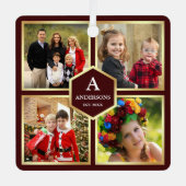 Burgund und Gold 4 Bilder Familie FotoCollage Ornament Aus Metall (Vorderseite)