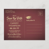 Burgund und Gold Abschluss Foto Save the Date Postkarte (Rückseite)