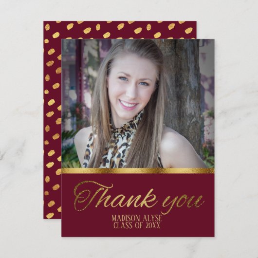 Burgund und Gold Abschluss Foto Vielen Dank Ankündigung (Vorne/Hinten)