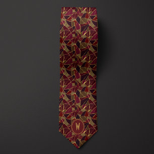 Burgund und Gold abstraktes Buntglas Krawatte