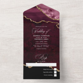 Burgund und Gold Achat Hochzeit Alles in einer Ein All In One Einladung