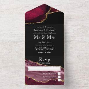 Burgund und Gold Achat Hochzeit Alles in einer Ein All In One Einladung