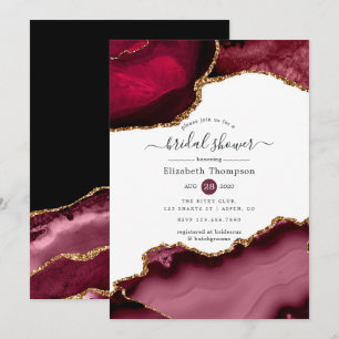Burgund und Gold Agate Brautparty Einladung