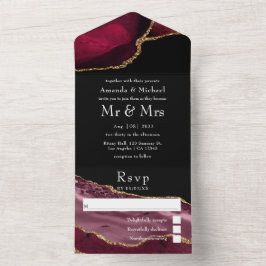 Burgund und Gold Agate Hochzeit in einer Einladung