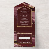 Burgund und Gold Agate Marmorhochzeit All In One Einladung (Innen Boden)