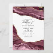 Burgund und Gold Agate Wedding Foto Einladung (Vorderseite)