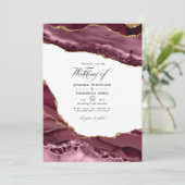 Burgund und Gold Agate Wedding Foto Einladung (Stehend Vorderseite)