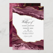 Burgund und Gold Agate Wedding Foto Einladung (Vorne/Hinten)