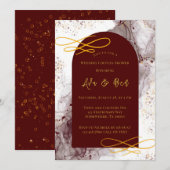 Burgund und Gold Alcohol Ink Arch Polterabend Einladung (Vorne/Hinten)