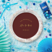 Burgund und Gold Alkohol Tinte Hochzeit Pappteller (Party)