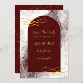 Burgund und Gold Alkoholtink Save the Date Einladung (Vorne/Hinten)