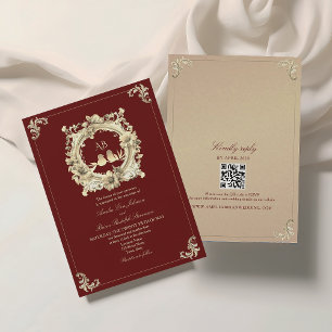 Burgund und Gold Barock Hochzeit Einladung