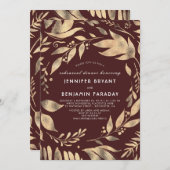 Burgund und Gold Blätter Herbst Probe Dinner Einladung (Vorne/Hinten)