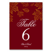 Burgund und Gold Blätter Hochzeit im Herbst Tischnummer (Vorderseite)