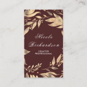 Burgund und Gold Blätter Wreath Modern Chic Visitenkarte (Vorderseite)