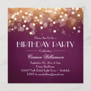 Burgund und Gold Bokeh Lights Einladung Geburtstag