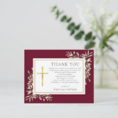 Burgund und Gold Christliches Begräbnisgedicht Dankeskarte (Stehend Vorderseite)