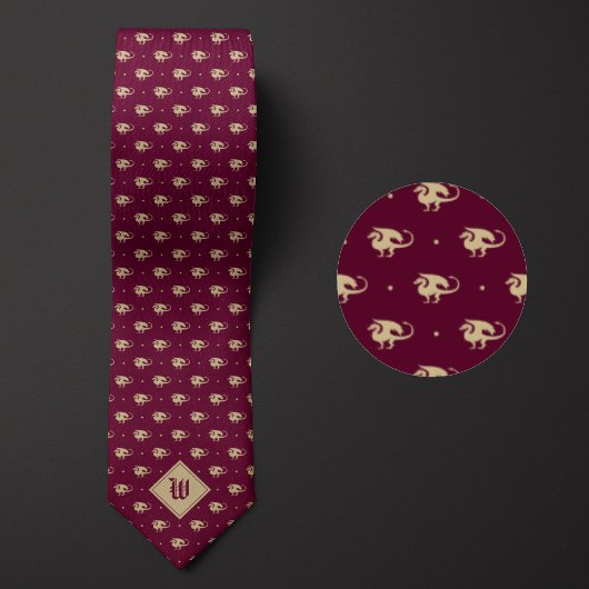 Burgund und Gold Dragon in Profil mit Monogram Krawatte