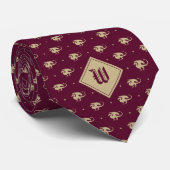 Burgund und Gold Dragon in Profil mit Monogram Krawatte (Gerollt)
