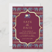 Burgund und Gold Elefanten Indianerhochzeit-Foto Save The Date (Vorderseite)