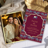 Burgund und Gold Elefanten Indianerhochzeit-Foto Save The Date