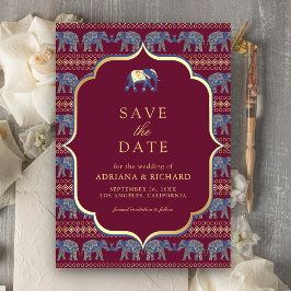 Burgund und Gold Elefanten Indianerhochzeit-Foto Save The Date