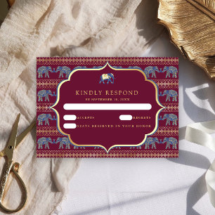 Burgund und Gold Elefanten Indianerhochzeit RSVP Karte