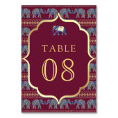 Burgund und Gold Elefanten Indianerhochzeit Tischnummer (Rückseite)