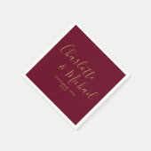 Burgund und Gold Elegante Unterschrift Hochzeit Serviette (Ecke)