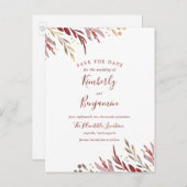 Burgund und Gold Elegante Zweigstellen Save the Da Ankündigungspostkarte (Vorne/Hinten)