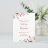 Burgund und Gold Elegante Zweigstellen Save the Da Ankündigungspostkarte (Stehend Vorderseite)