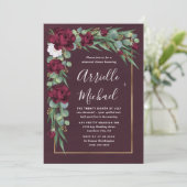 Burgund und Gold Floral Herbst Probe Dinner Einladung (Stehend Vorderseite)
