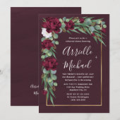 Burgund und Gold Floral Herbst Probe Dinner Einladung (Vorne/Hinten)