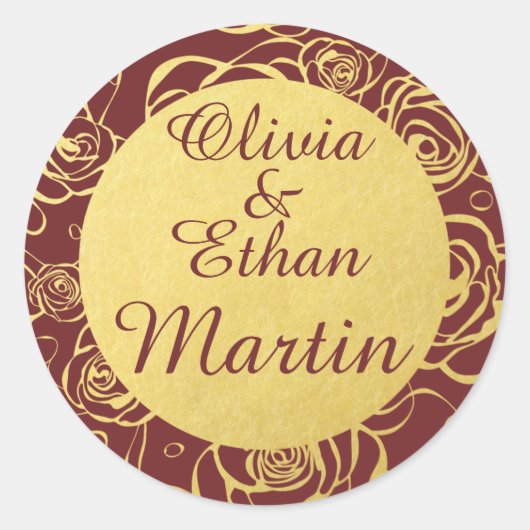 Burgund und Gold Foil Blume Runder Aufkleber (Vorderseite)