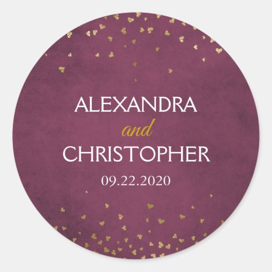 Burgund und Gold Foil Confetti Umschlag Siegel Runder Aufkleber (Vorderseite)