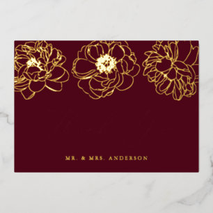 Burgund und Gold Foil Floral Danke Karte