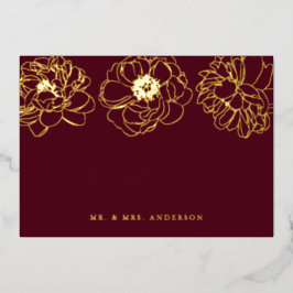 Burgund und Gold Foil Floral Danke Karte