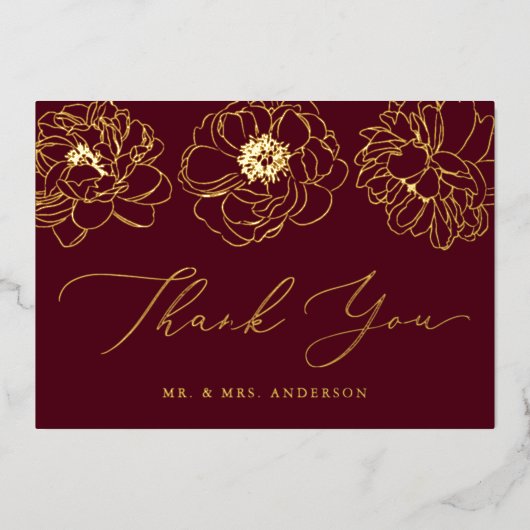 Burgund und Gold Foil Floral Danke Karte (Vorderseite)