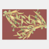 Burgund und Gold Foliage Wasserfarbe Geschenkpapier Set (Vorderseite 3)