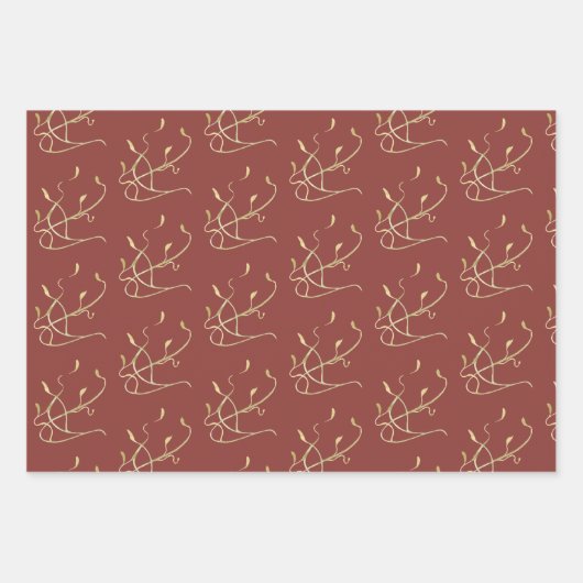 Burgund und Gold Foliage Wasserfarbe Geschenkpapier Set (Vorderseite)