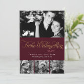 Burgund und Gold Frohe Weihnachten Foto (Stehend Vorderseite)