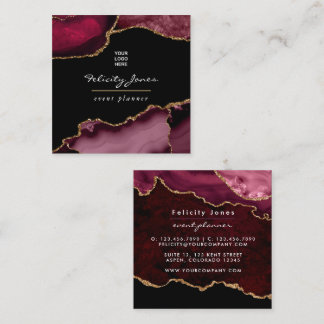 Burgund und Gold Geode Agate Stone Business Card Quadratische Visitenkarte
