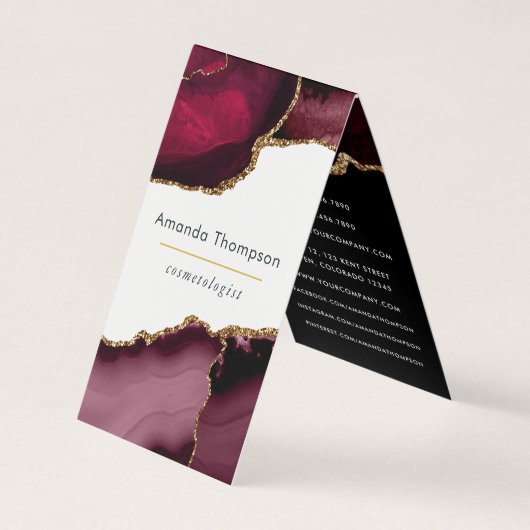 Burgund und Gold Geode Agate Stone Business Card Visitenkarten (Vorderseite)
