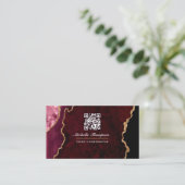 Burgund und Gold Geode Agate Stone QR Code Busine Visitenkarte (Stehend Vorderseite)
