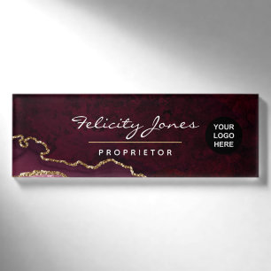 Burgund und Gold Geode Agate Wertvoll Stone Name Namenschild