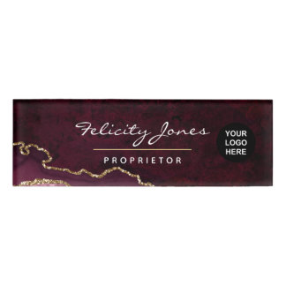 Burgund und Gold Geode Agate Wertvoll Stone Name Namenschild